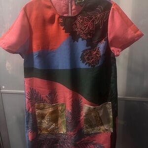 Colorblock Floral & Animal Pocket Dress - Multicolor